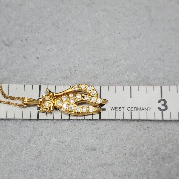 Sparkling Kitty Cat Pendant Necklace GT w Clear Rhinestones Vintage Avon 1990's - Picture 11 of 16